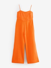 Orange Cornelli Wide Leg Jumpsuit With Linen - Image 5 of 7