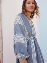 White/Blue Maxi Long Sleeve Kaftan Cover-Up - Image 2 of 8