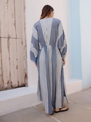 White/Blue Maxi Long Sleeve Kaftan Cover-Up - Image 3 of 8