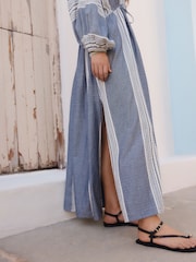 White/Blue Maxi Long Sleeve Kaftan Cover-Up - Image 5 of 8