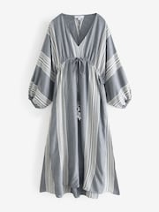 White/Blue Maxi Long Sleeve Kaftan Cover-Up - Image 6 of 8