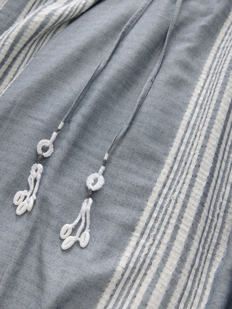 White/Blue Maxi Long Sleeve Kaftan Cover-Up - Image 7 of 8