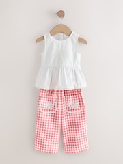 Red/White Gingham 100% Cotton Blouse and Trousers Co-ord Set (3mths-8yrs) - Image 6 of 9