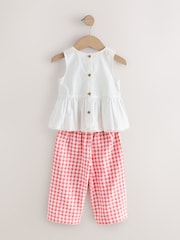 Red/White Gingham 100% Cotton Blouse and Trousers Co-ord Set (3mths-8yrs) - Image 7 of 9