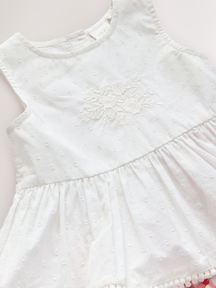 Robe NEXT Fille – Blanche, Coton, Taille 2-3 Ans, Brodée, Manches Courtes