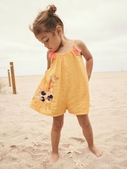 Ochre Yellow Giraffe 100% Cotton Playsuit (3mths-10yrs) - Image 1 of 5