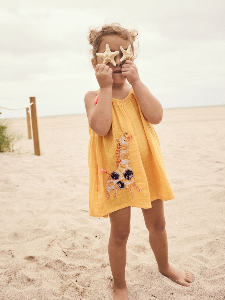 Ochre Yellow Giraffe 100% Cotton Playsuit (3mths-10yrs) - Image 2 of 5