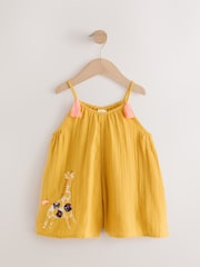 Ochre Yellow Giraffe 100% Cotton Playsuit (3mths-10yrs) - Image 4 of 5