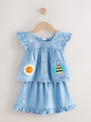 Blue Denim 100% Cotton Blouse And Skirt Co-ord Set (3mths-8yrs) - Image 4 of 9