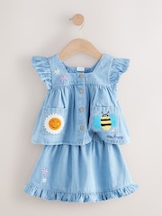 Blue Denim 100% Cotton Blouse And Skirt Co-ord Set (3mths-8yrs) - Image 5 of 9