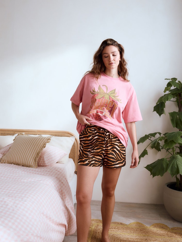 Pink Strawberry 100% Cotton Graphic Short Sleeve Pyjamas - Image 5 of 8