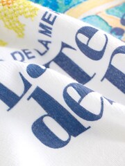 Ecru White Coastal Scene Beaded Graphic Heavyweight Short Sleeve Provence Graphic Crew Neck T-Shirt - Image 8 of 8
