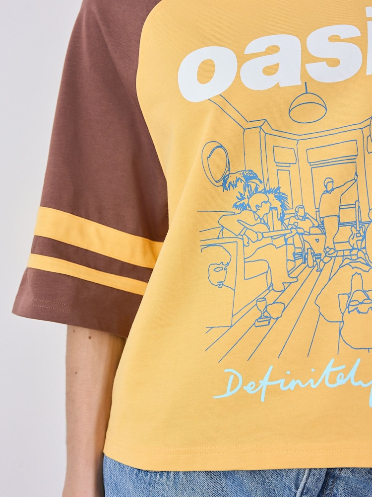 Yellow/Brown Official Oasis License Raglan Elbow Colour Block Graphic T-Shirt - Image 5 of 8