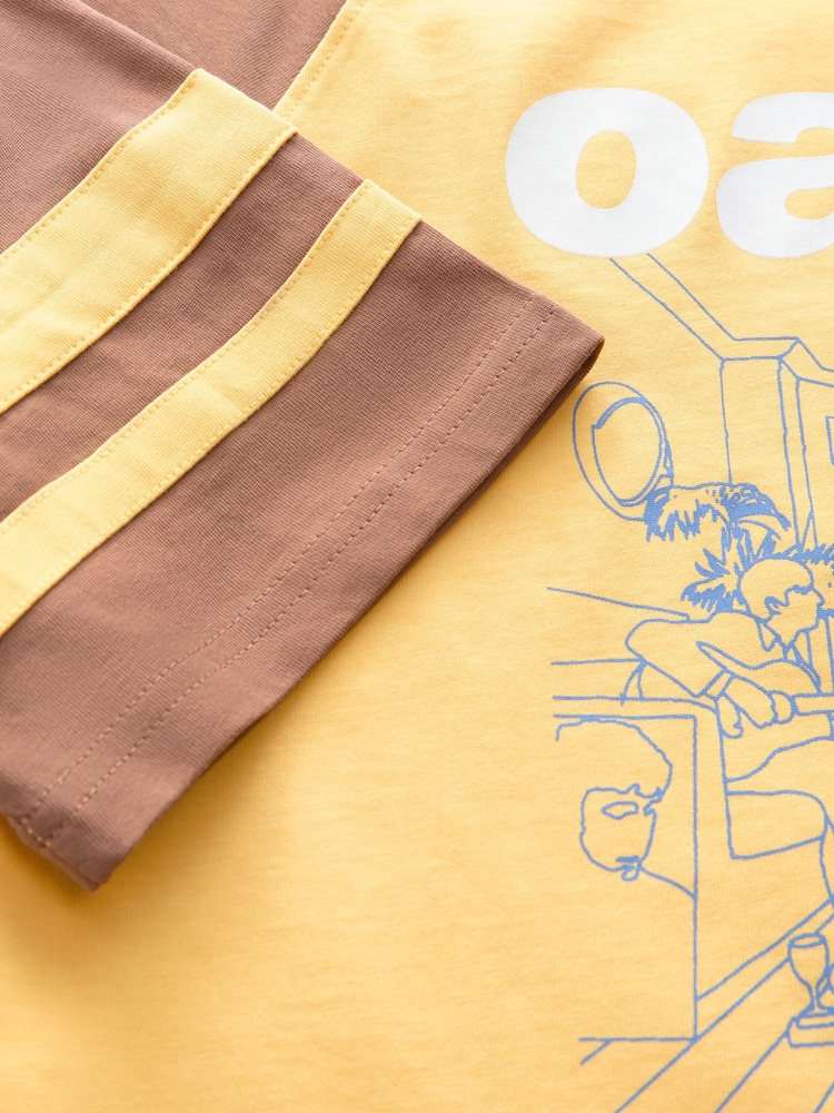 Yellow/Brown Official Oasis License Raglan Elbow Colour Block Graphic T-Shirt - Image 8 of 8