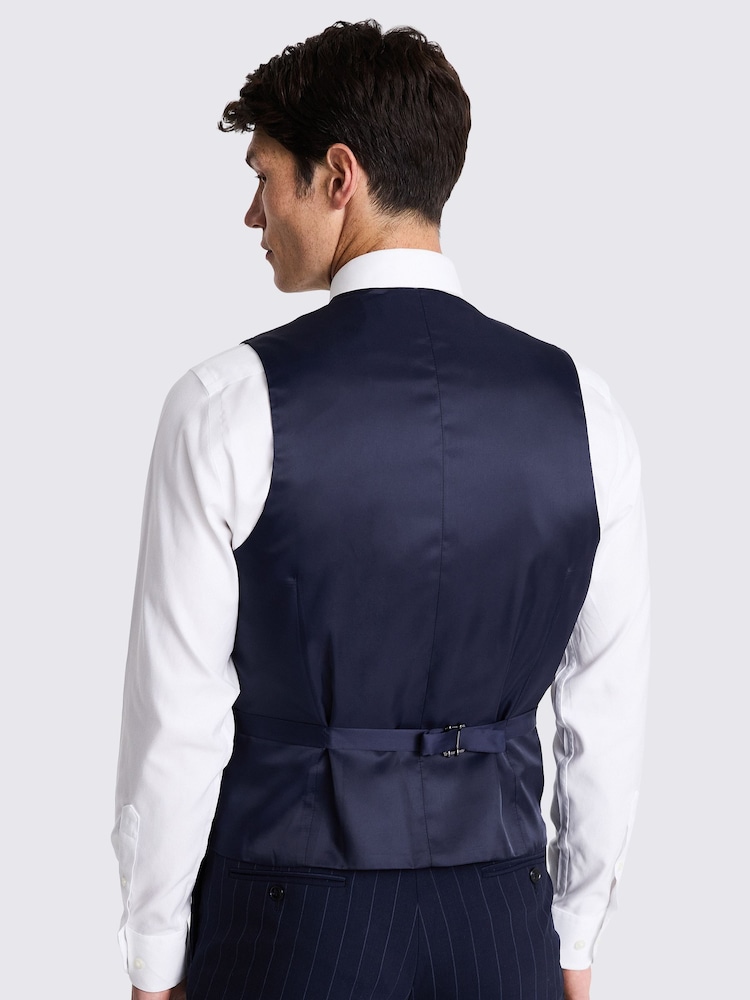 MOSS Blue Tailored Fit Stripe Performance Waistcoat - Image 2 of 3 MOSS Blue Tailored Fit Stripe Performance Waistcoat - Image 2 of 3