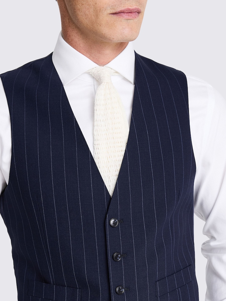 MOSS Blue Tailored Fit Stripe Performance Waistcoat - Image 3 of 3 MOSS Blue Tailored Fit Stripe Performance Waistcoat - Image 3 of 3