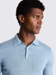 MOSS Blue Floral Merino Polo Shirt - Image 3 of 3