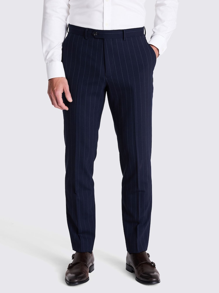 MOSS Blue Tailored Fit Stripe Performance Trousers - Image 1 of 3 MOSS Blue Tailored Fit Stripe Performance Trousers - Image 1 of 3