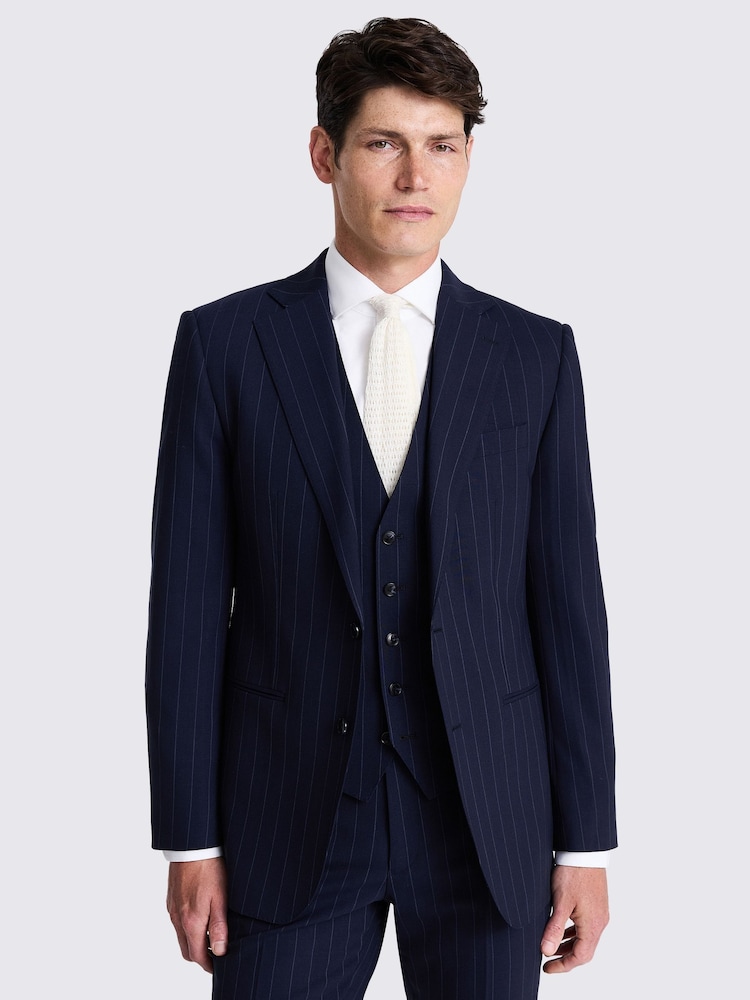 MOSS Blue Tailored Fit Stripe Performance Jacket - Image 1 of 6