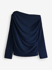 Navy Off Shoulder Long Sleeve Drape Jersey Top - Image 4 of 6