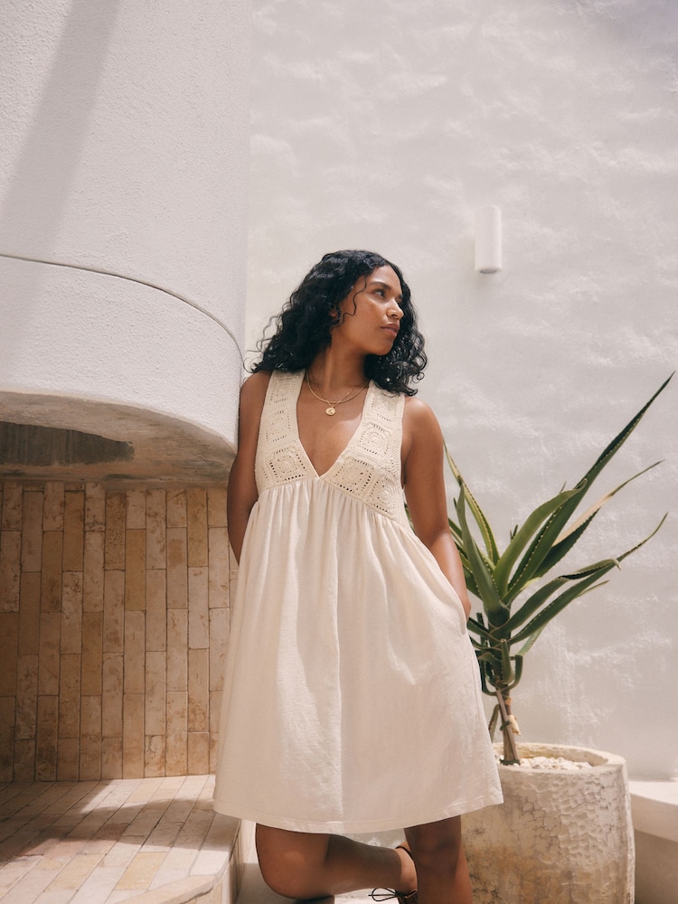 Cream Crochet Mix Mini Dress - Image 1 of 6