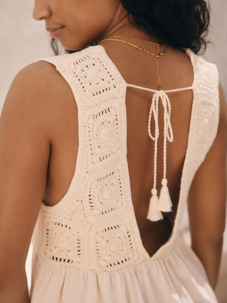Cream Crochet Mix Mini Dress - Image 6 of 6
