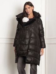 Seraphine Belted Puffer Maternity Black Coat - Image 1 of 5