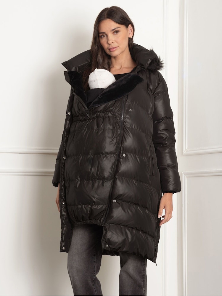 Seraphine Belted Puffer Maternity Black Coat - Image 1 of 5