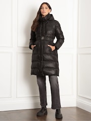 Seraphine Belted Puffer Maternity Black Coat - Image 2 of 5
