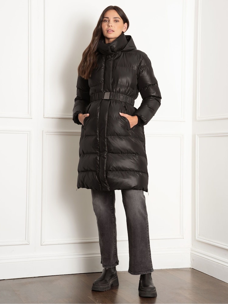 Seraphine Belted Puffer Maternity Black Coat - Image 2 of 5