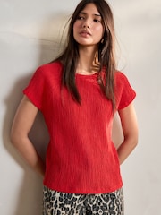 Red Raglan Short Sleeve Textured Top - Image 3 of 8