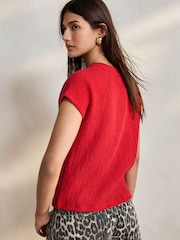 Red Raglan Short Sleeve Textured Top - Image 4 of 8
