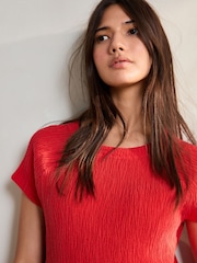 Red Raglan Short Sleeve Textured Top - Image 5 of 8