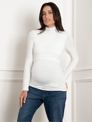 Seraphine Cream Lift Up Long Sleeve Jersey Maternity Top - Imagen 1 de 3