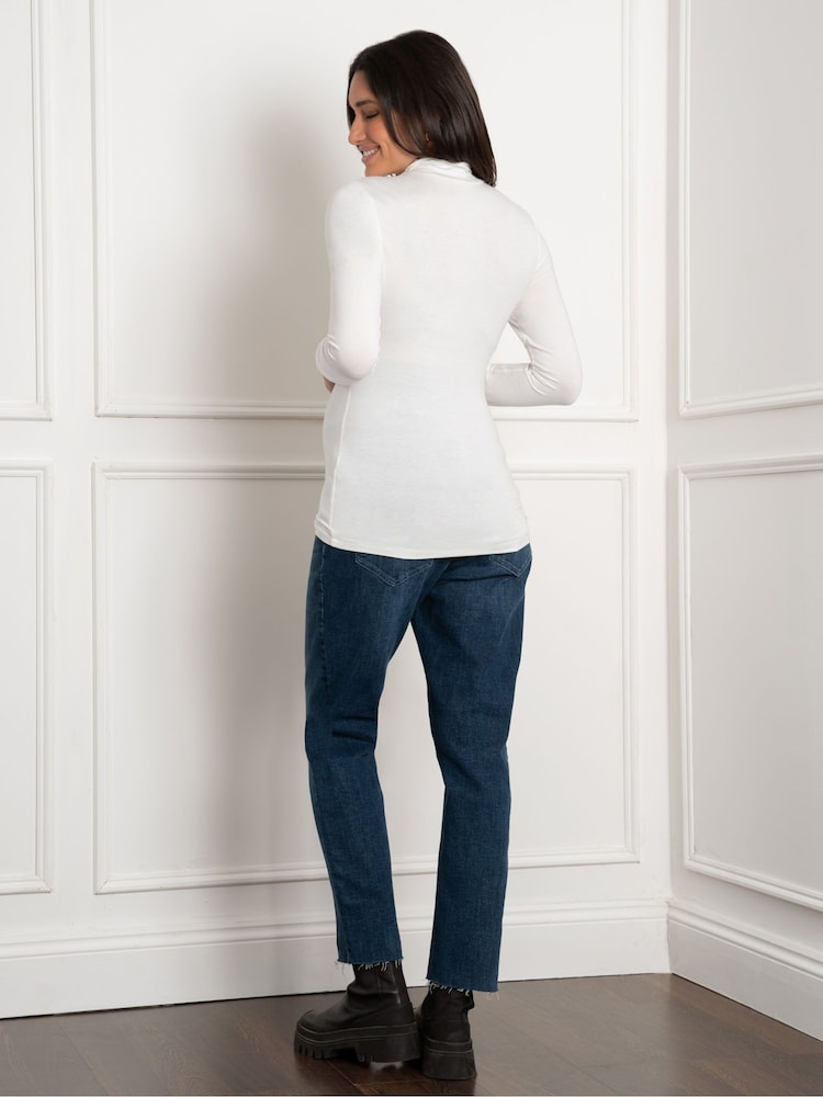 Seraphine Cream Lift Up Long Sleeve Jersey Maternity Top - Imagen 2 de 3