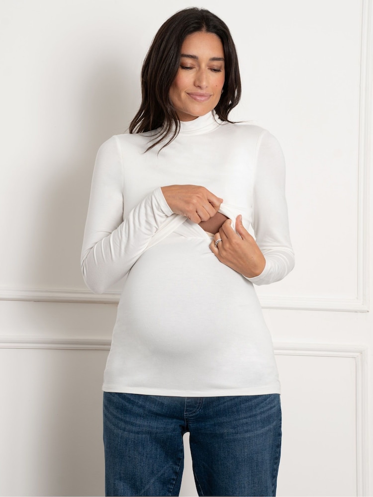 Seraphine Cream Lift Up Long Sleeve Jersey Maternity Top - Imagen 3 de 3