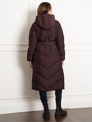 Seraphine Maternity Belted Chevron Puffer Brown Coat - Image 2 of 4