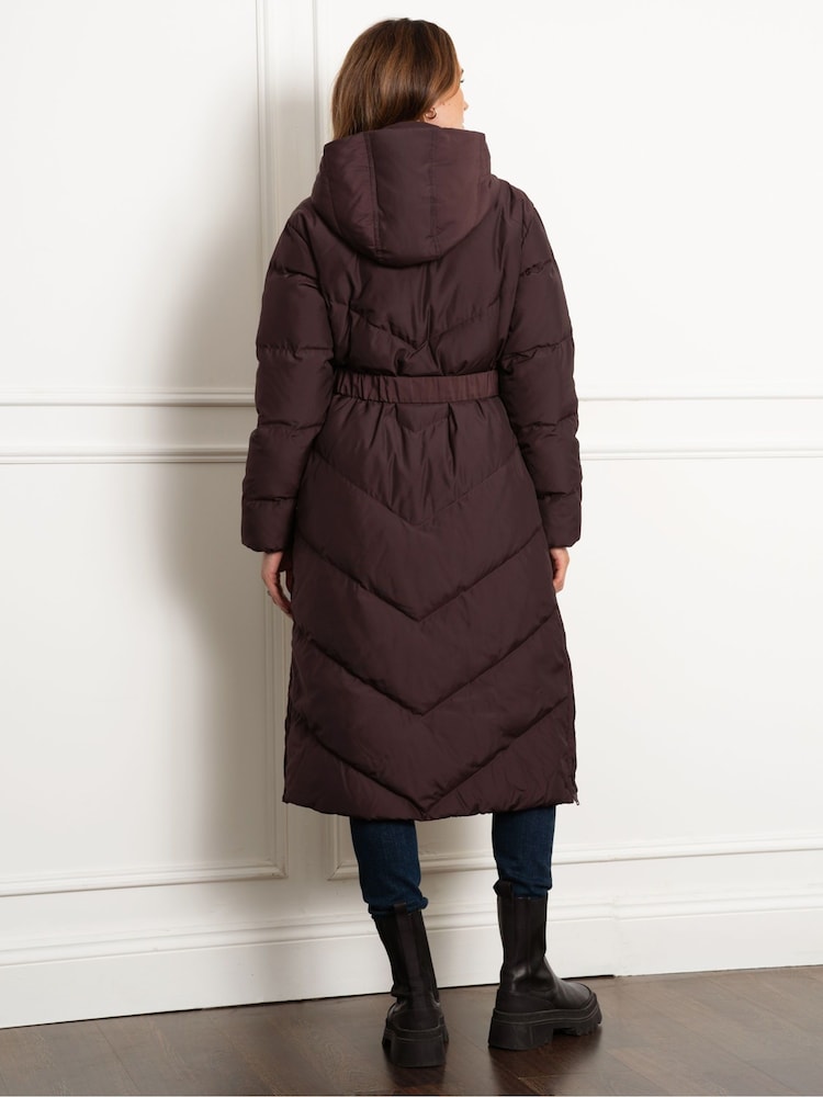 Seraphine Maternity Belted Chevron Puffer Brown Coat - Image 2 of 4