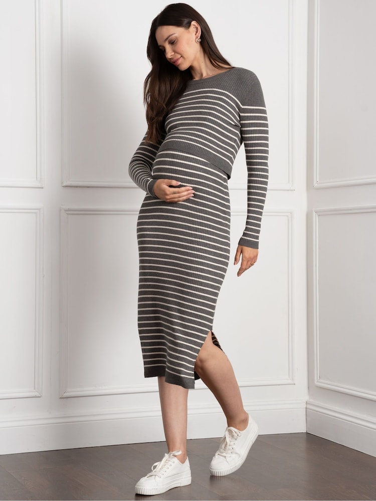 Seraphine Grey Layered Knitted Maternity Dress - Image 1 of 7