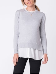 Seraphine Grey Maternity Broderie Collar Jumper - Image 1 of 5