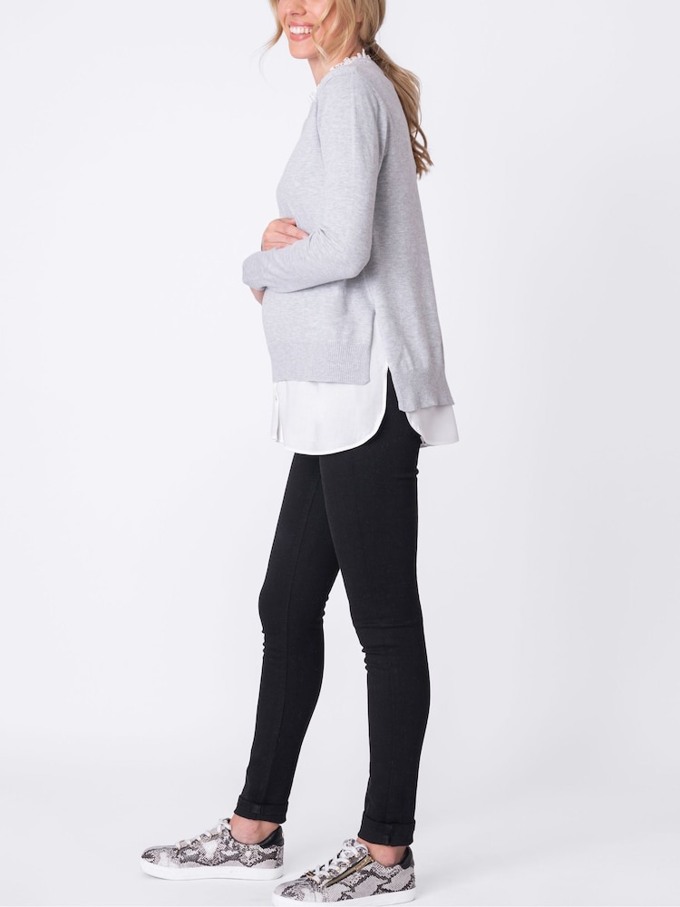 Seraphine Grey Maternity Broderie Collar Jumper - Image 2 of 5