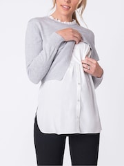 Seraphine Grey Maternity Broderie Collar Jumper - Image 3 of 5