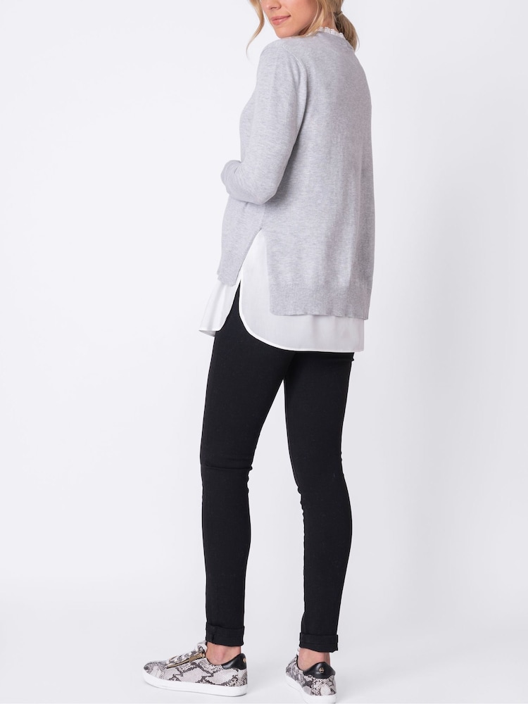 Seraphine Grey Maternity Broderie Collar Jumper - Image 4 of 5
