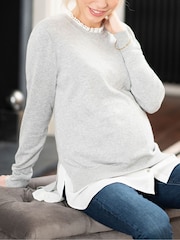 Seraphine Grey Maternity Broderie Collar Jumper - Image 5 of 5