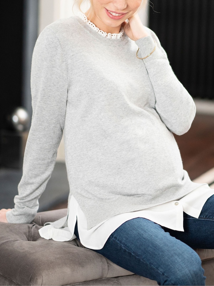 Seraphine Grey Maternity Broderie Collar Jumper - Image 5 of 5