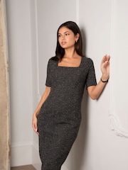 Seraphine A-Line Tweed Maternity Black Dress - Image 1 of 7