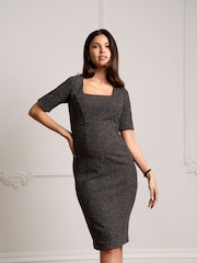Seraphine A-Line Tweed Maternity Black Dress - Image 3 of 7