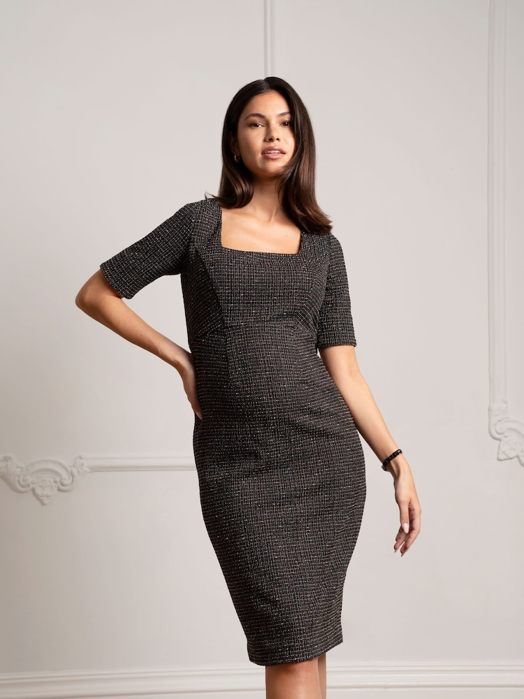 Seraphine A-Line Tweed Maternity Black Dress - Image 3 of 7