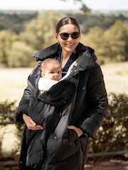 Seraphine Long Chevron Puffer Maternity Black Coat - Image 1 of 4