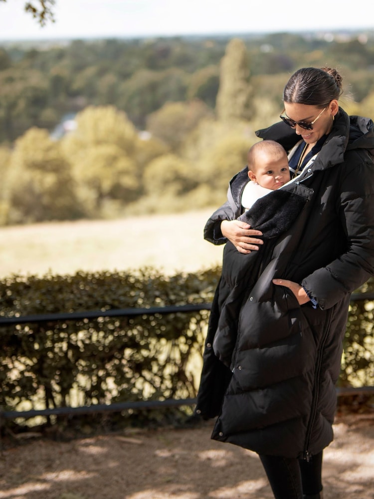 Seraphine Long Chevron Puffer Maternity Black Coat - Image 2 of 4